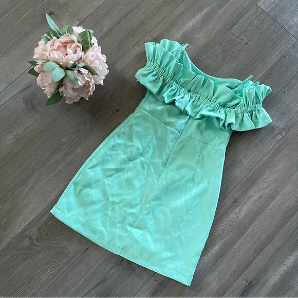 New Do + Be Mint to Be Ruffle Off Shoulder Dress - Picture 3 of 5
